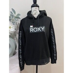 ROXY Roxy sweatshirt hoodie size M Hello Kitty logo Black RARE